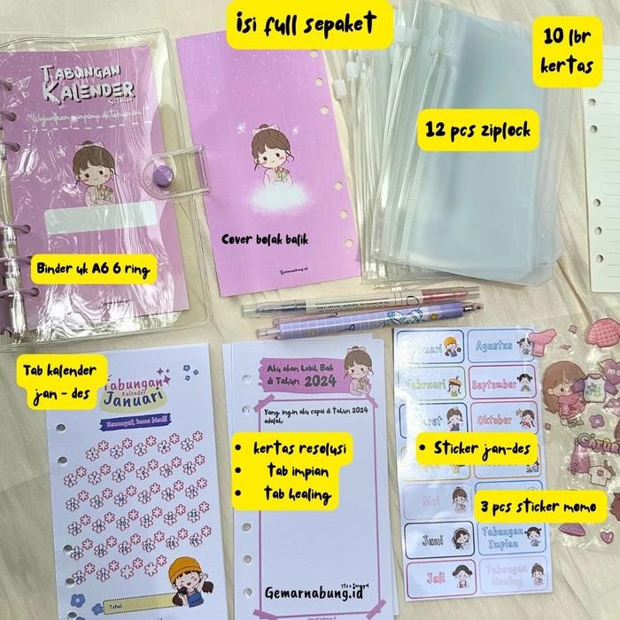 

Paket binder nabung kalender isi 12 ziplock