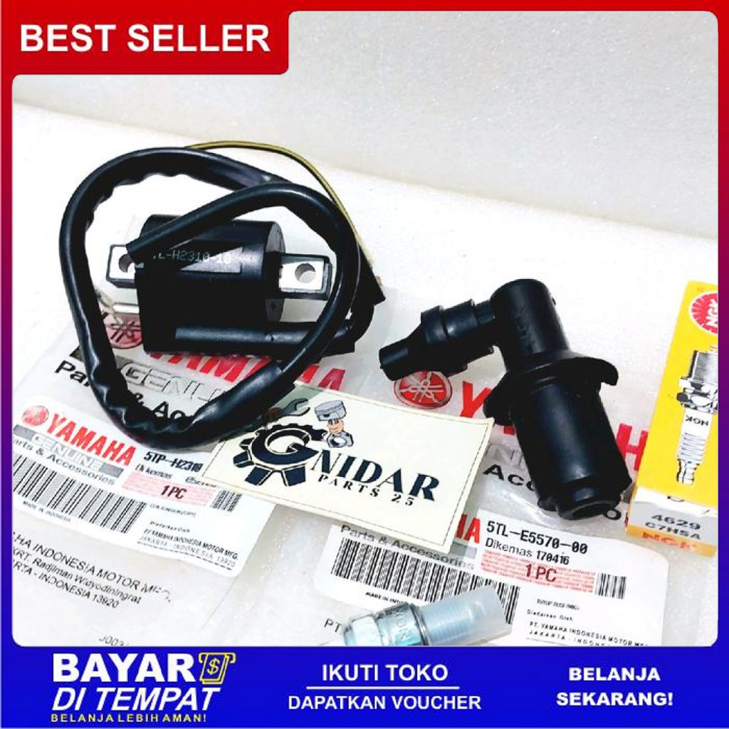 FREE ONGKIR PAKET KOIL + BUSI + TUTUP BUSI UNTUK MOTOR MIO, MIO SPORTY, MIO SOUL, MIO KARBU, MIO NEW