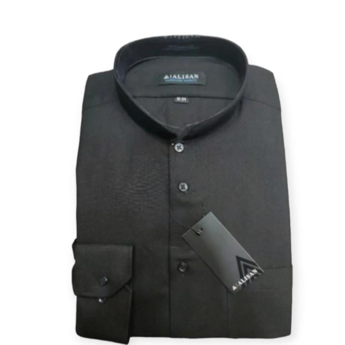 Kemeja Alisan Koko Hitam Polos Lengan Panjang Reguler Fit