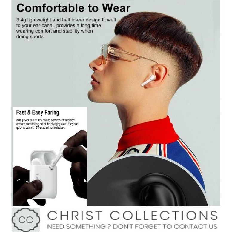 (Expert) LENOVO TRUE WIRELESS BLUETOOTH EARPHONE TWS NOISE REDUCTION CVC LP2