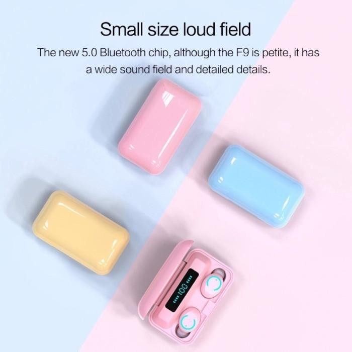 (Expert) Headset Bluetooth Earphone TWS Macaron F9 Wireless Headset Pink Lucu