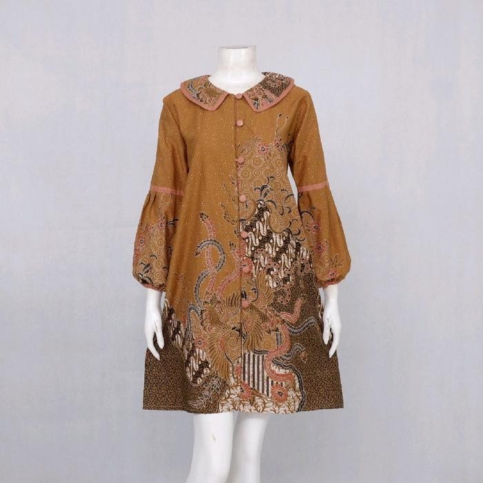 Batik Wanita Tunik Sogan RatuRatih Bahan Katun Primisima Pola SMLXLXXL XXXL Muslim Panjang