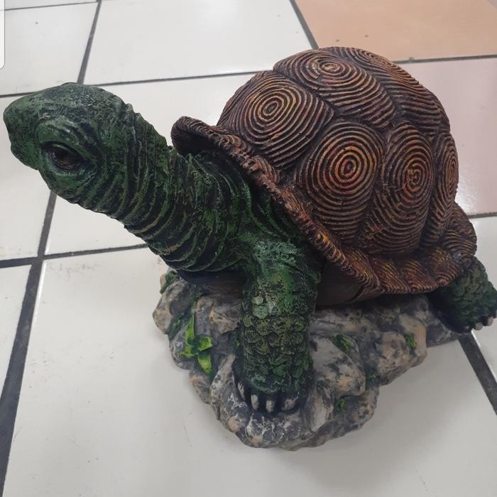 Jual [READY] patung pajangan kura kura besar sulcata indian batu kolam taman kura2