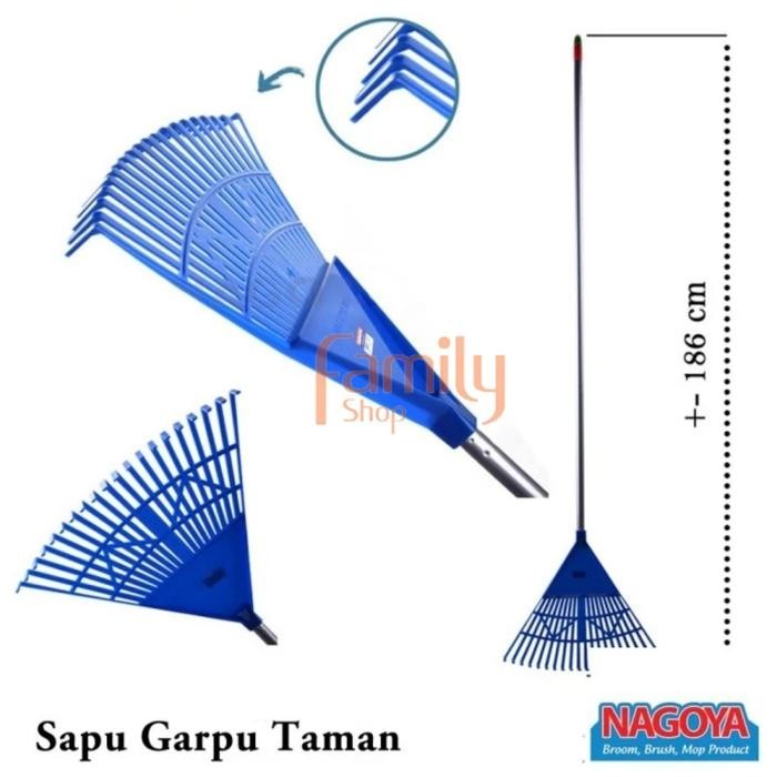 Sapu Taman Daun Jerami Sampah Plastik Garpu Outdoor Rumput Nagoya Ori Besi Biru Gagang Lantai