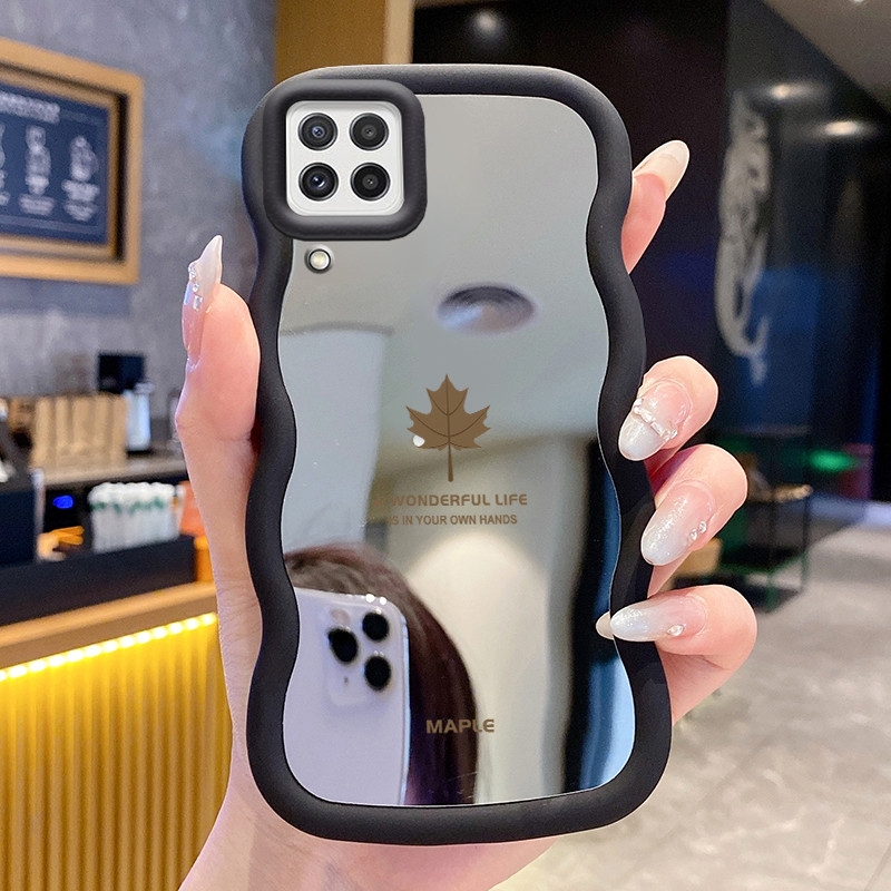 Casing Untuk Samsung A22 M22 M32 Case Casing daun maple HP Komputer Kesing Ponsel Cermin Baru Softca