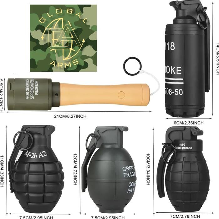 MAINAN VARIAN HAND GRENADE M18, M24, M26A1 DAN M82 GEL BLASTER MAINAN GRANAT PLASTIK KODE 795