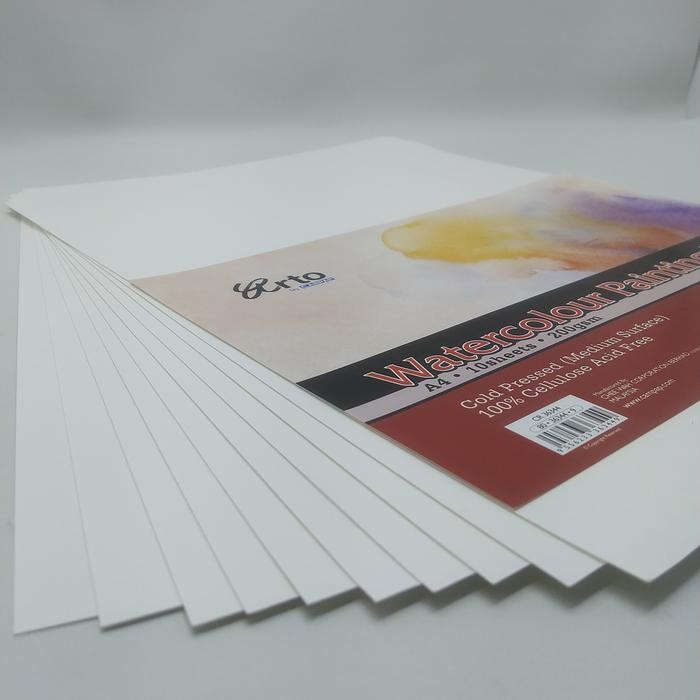 

ARTO A4 WATERCOLOUR PAPER 200 GSM - CELLULOSE - 10 SHEETS KODE 404