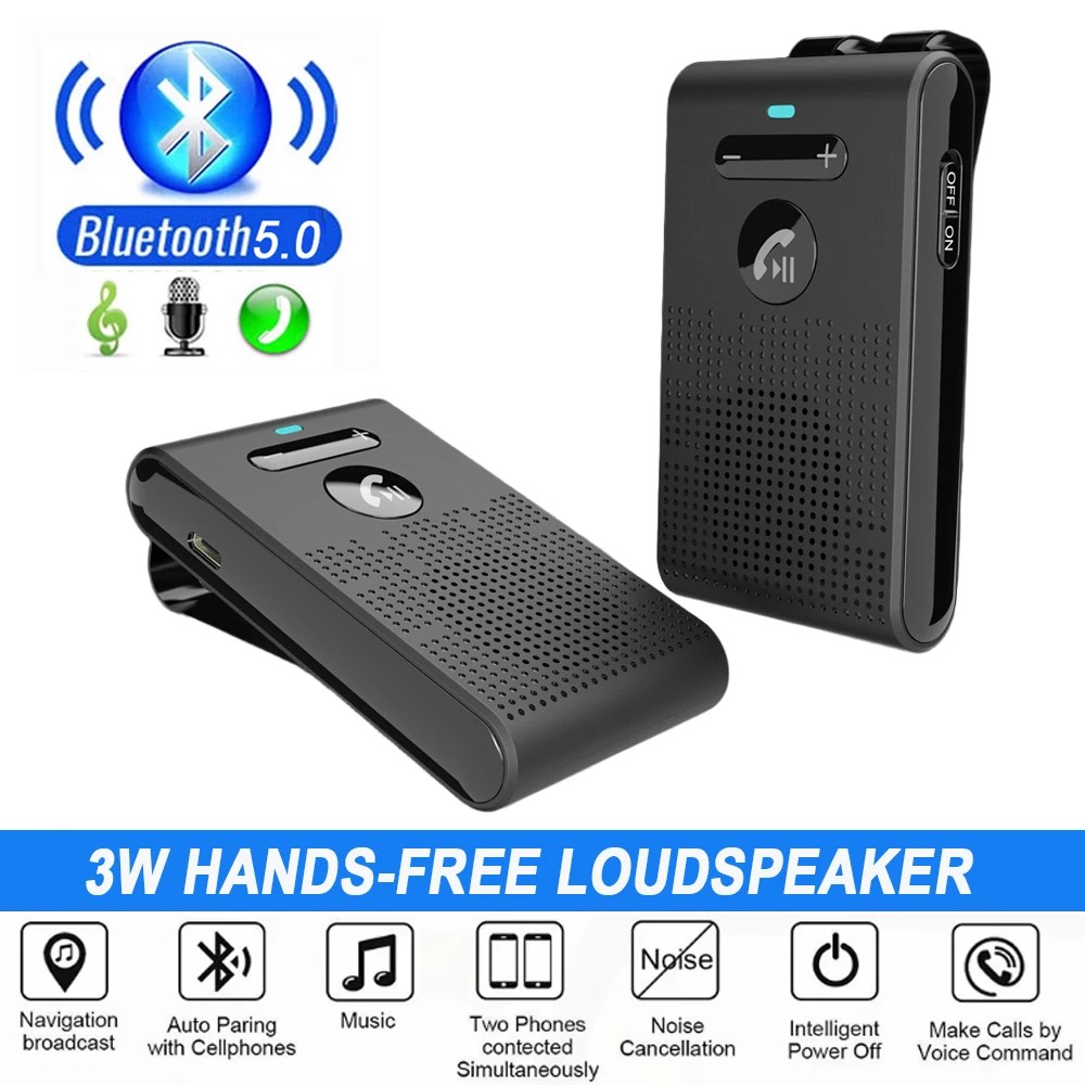 V5.0 Bluetooth Speaker Handsfree Car Kit Sun Visor Clip Wireless Audio Receiver Speakerphone