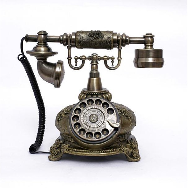 PREMIUM Telepon rumah kabel model klasik bahan metal tombol tuts putar dial telefon telfon telpon