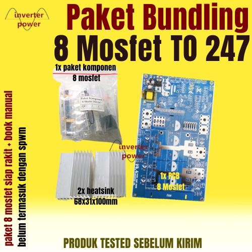 Paket Bundling Inverter 8 Mosfet Low Frequency Komponen Siap Solder PCB Paket Komponen Heatsink