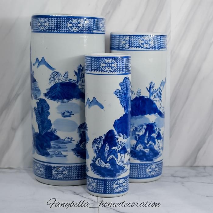BEST SELLER Tempat Payung Keramik Guci Vas Bunga Keramik Porselen Biru Putih Impor
