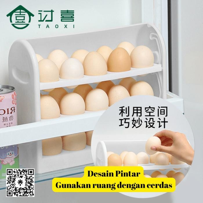 (TAO XI) Kotak Penyimpan Telur Lipat (Upgrade) 3 Tingkat dengan Penutup Kode 6