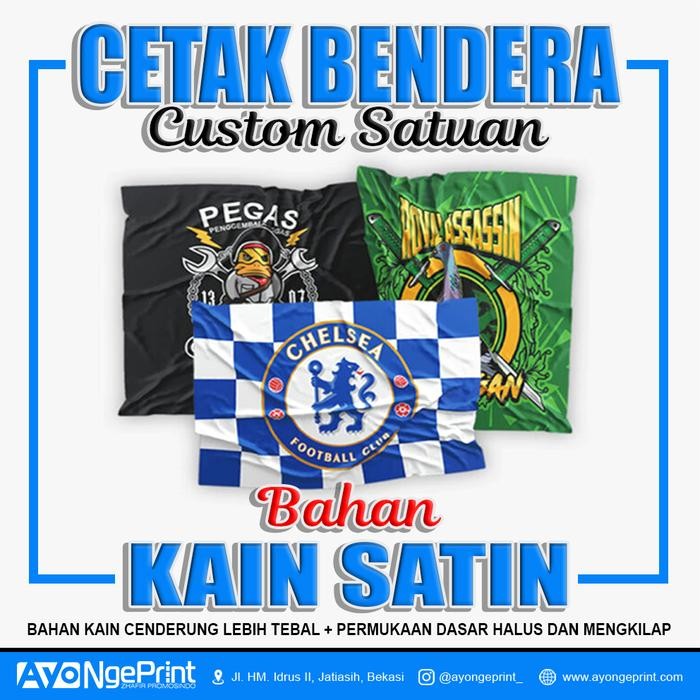 

Terlaris Cetak Bendera Custom Printing / Sablon Satuan / Bahan Kain Satin SALE