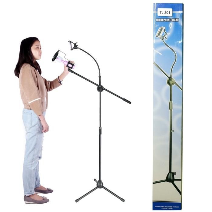 Promo Standing Stand Mic Hp Panjang Microfon Microphone Karaoke Degree Berdiri + Holder Hp 360