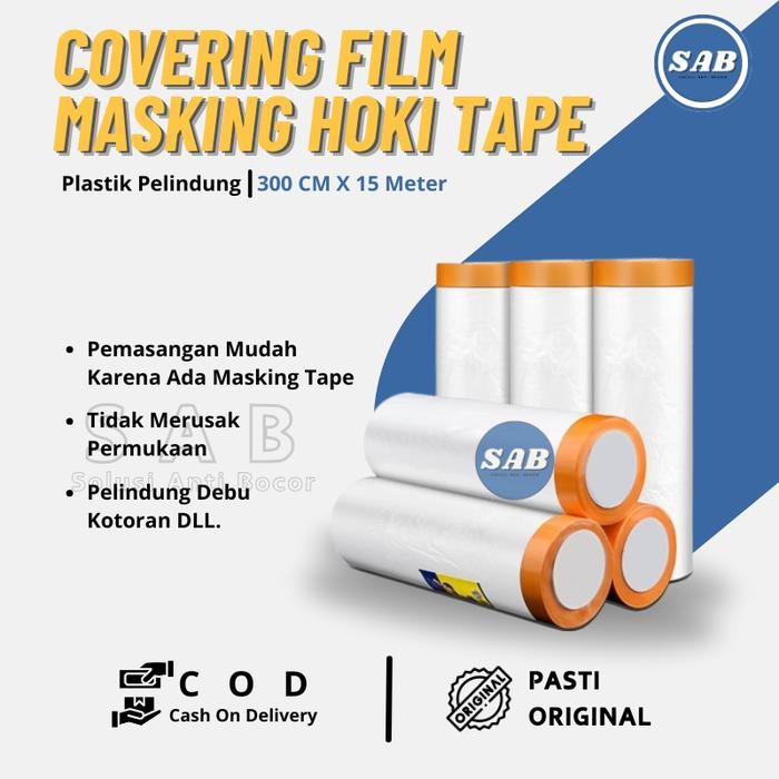 

Cover Film Masking Tape Plastik Transparan Penutup Pelindung Furniture Renovasi Anti Debu Serbaguna