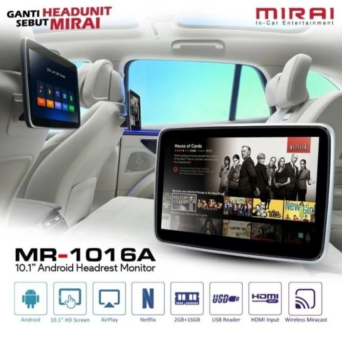 New Headrest Android Mirai Mr-1016 Ram 2/16Gb 10 Inch / Head Rest Mobil Original