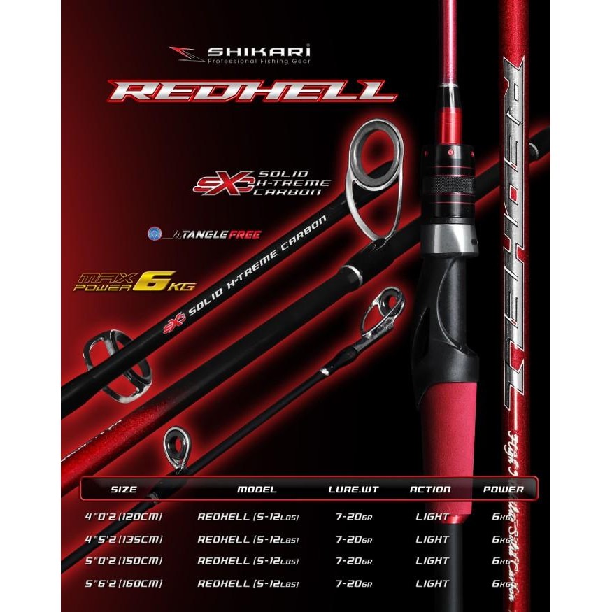 Joran Pancing SHIKARI REDHELL top Carbon Solid 120cm 135cm 150cm 165cm