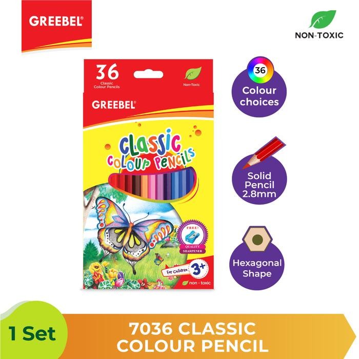 

Greebel Pensil Warna Classic 12 (Half), 24 (Long) Dan 36 Warna (Long) Hexagonal Grip Kode 3012, 7024
