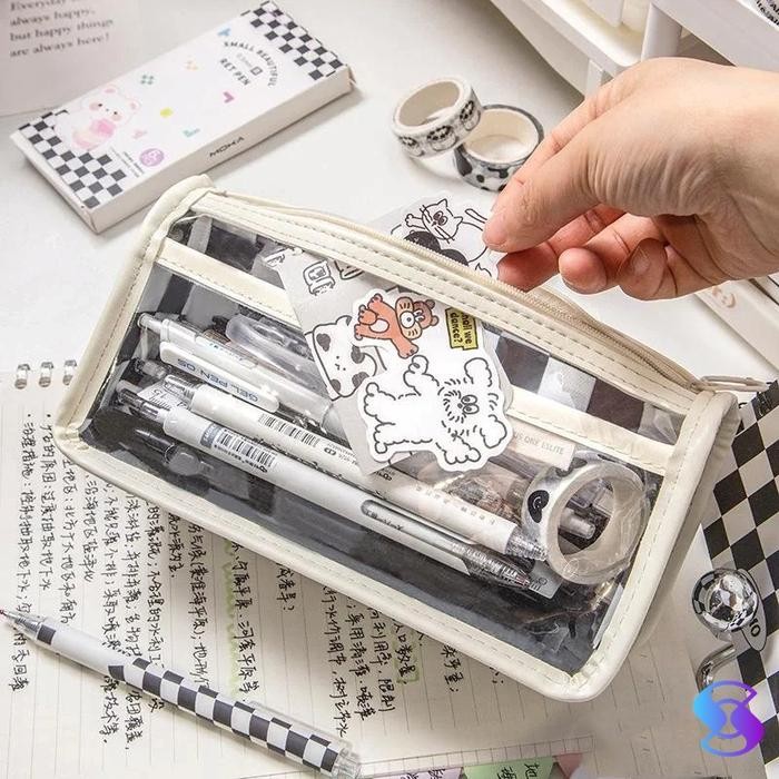 

Pensil case/kotak alat tulis/Tempat Pensil Kotak-kotak Transparan - Suning Mall