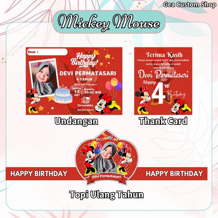 

Undangan dan Topi Ulang Tahun 50 pcs