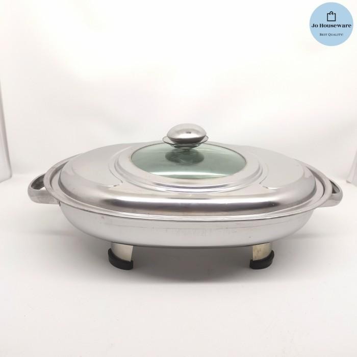Fast food oval tutup kaca tempat makan prasmanan oval stainless saji