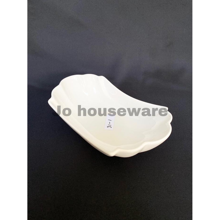 Mangkok oval gelombang keramik unik 25,5x14 cm putih hotelware 31-1