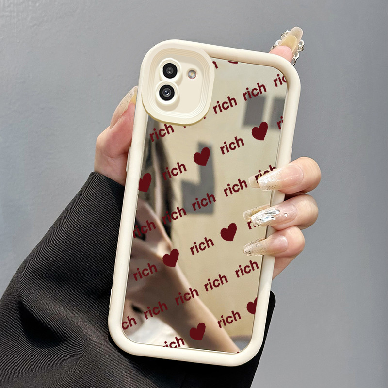 Casing Hp Samsung Galaxy A03 Core A02 M02 Case Hati merah yang lucu Populer Kesing cermin Silikon Ce
