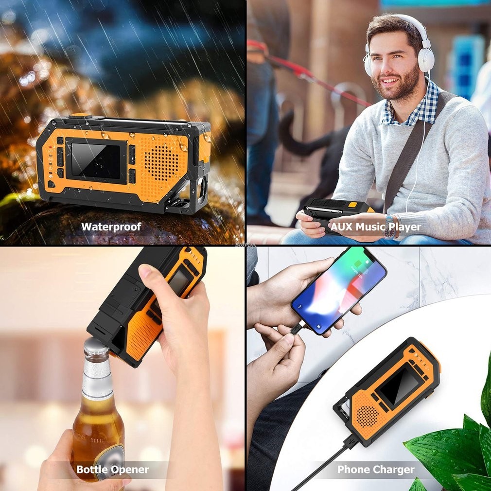Hot Emergency Radio Portable Bluetooth Radio Solar Hand Crank Radio AM/FM Receiver SOS Alarm LED