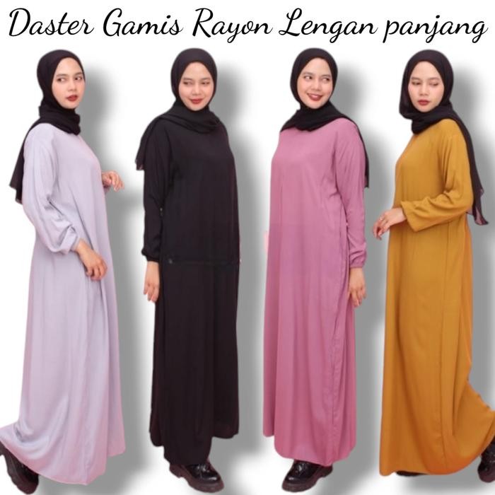 Daster Wanita Polos Lengan Panjang Rayon Premium Muslim Dress Wanita Karet Gamis Midi Katun