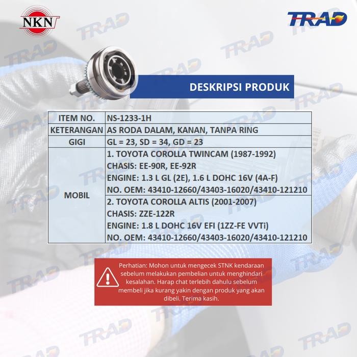 CV Joint AS Roda Dalam Kanan NKN JAPAN Toyota Corolla, Great, Altis Best Quality