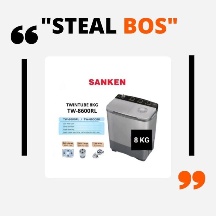 pat sanken mesin cuci 2 tabung low watt TW 8600 8 kg sanken 8600 mesin cuci 2 tabung low watt