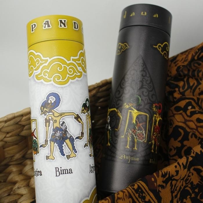Souvenir Tumbler/Termos Wayang Pandawa Lima Hitam cantik 500ml