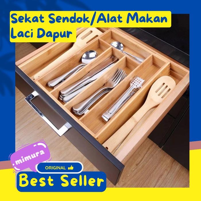 Sav Tempat Sendok Laci Lemari Da Bahan Bambu Baki Peralatan Makan Baru