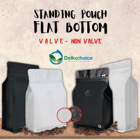 STANDING POUCH ZIPLOCK FLAT BOTTOM METALIZE VALVE NO VALVE DELKOCHOICE