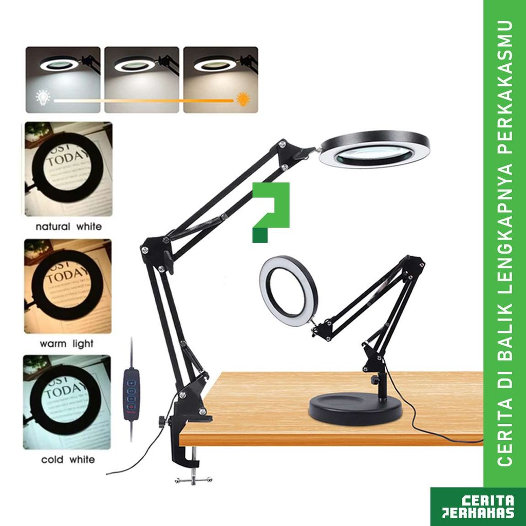 CP Pembesar Kaca Meja LED 10x 108mm G13x / Desktop USB Magnifier Lampu Baca Klip Table Lamp / Multif
