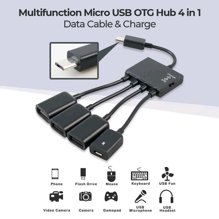 Kabel OTG Micro USB OTG Hub 4 in 1 Data Cable & Charge Multifunction