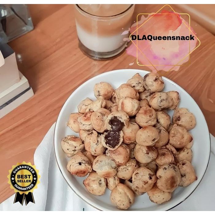 kue soes mini coklat kemasan 500gram/DLAQueensnack/kue kiloan/soes mini kering coklat/cemilan