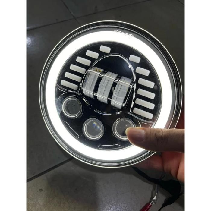 Lampu Projector Led Daymaker Harley 7 Inch Jepp 4 Led High Low Daymaker Bulat Universal Motor Mobil