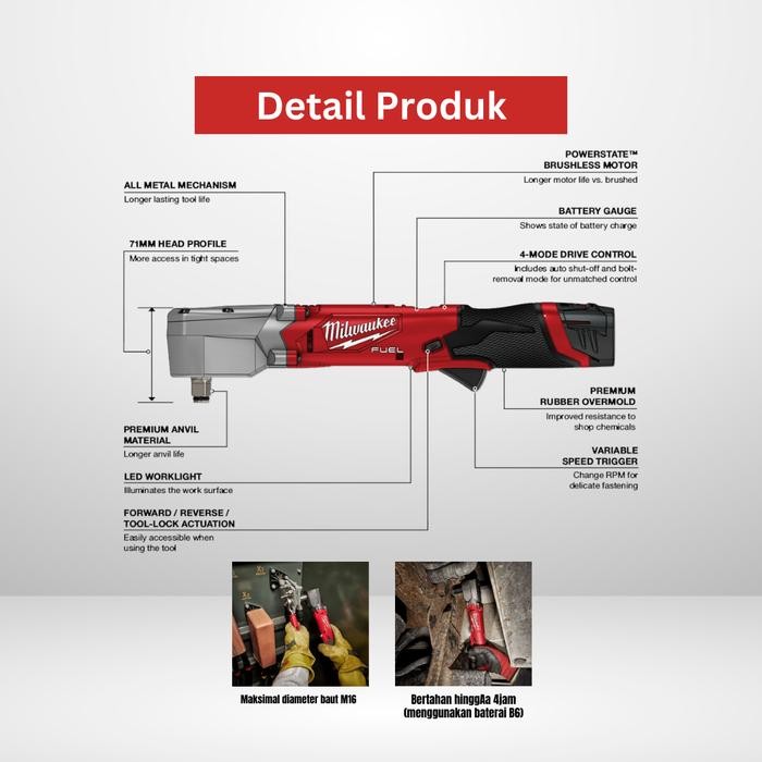 Milwaukee M12 FRAIWF12-0 FUEL 1/2" Cordless Right Angle Impact Wrench *