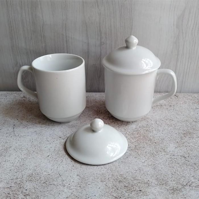 [Expert] Mug Gelas Tutup Putih Keramik 340 ml