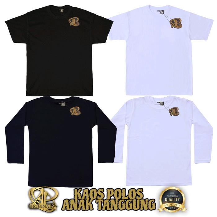 (Expert) Kaos Polos Pendek / Panjang Anak Tanggung / Junior 9 - 12 Tahun XL XXL. Hitam & Putih Pria