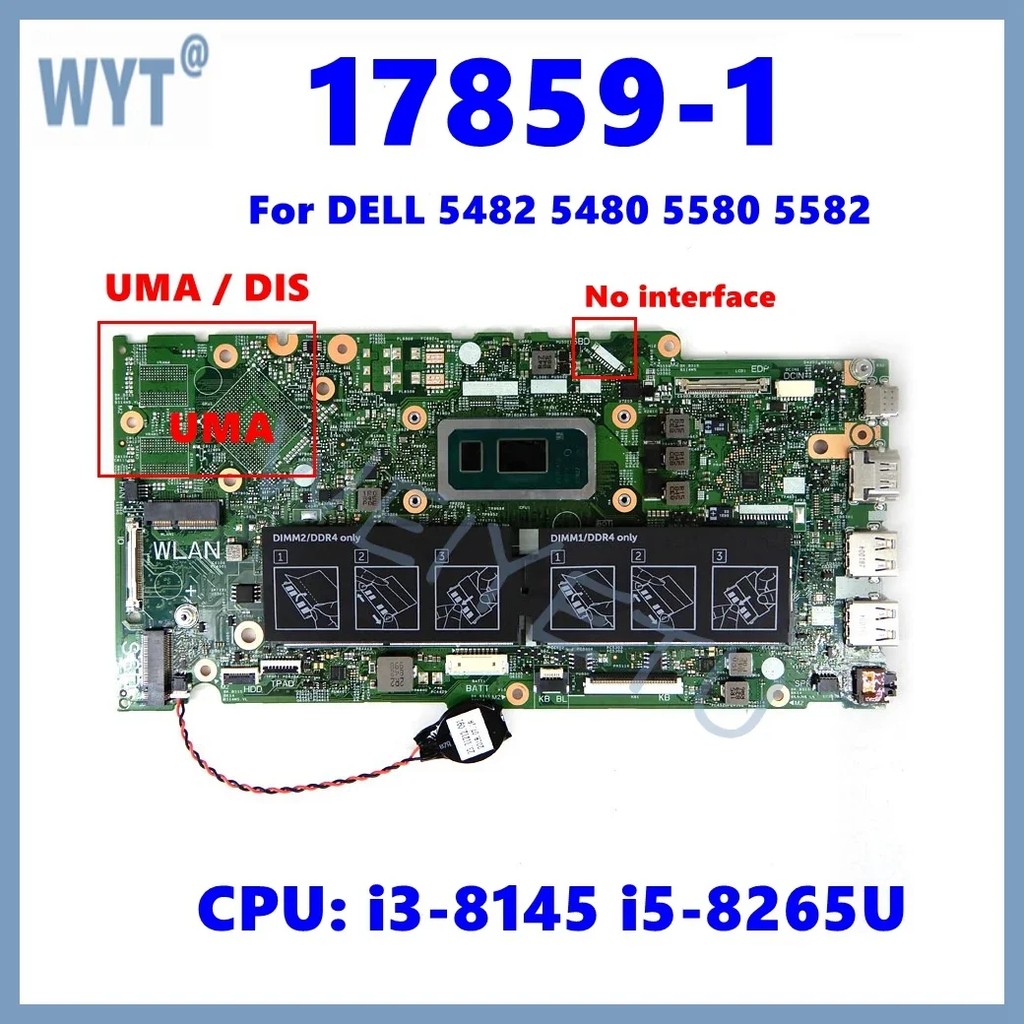17859-1 Notebook Mainboard For DELL Inspiron 5482 5480 5580 5582 Vostro 5481 Laptop Motherboard i3 i