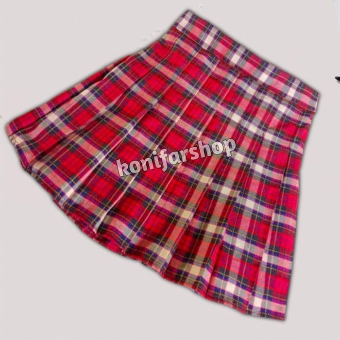 (Expert) Rok anak perempuan motif kotak merah hitam rok lipit anak cewek 1 sampai 8 tahun