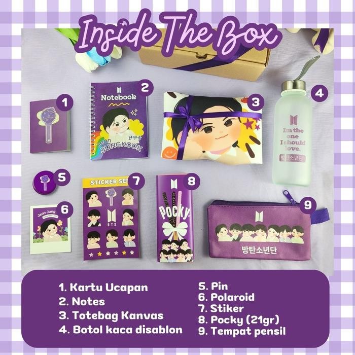 TERLARIS Hampers BTS Kpop Gift Box BTS Fankit Army Package k-pop Hampers alat tulis Kado ulang tahun