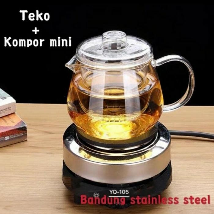set teko kaca elektrik 750ml plus kompor listrik mini masih ready