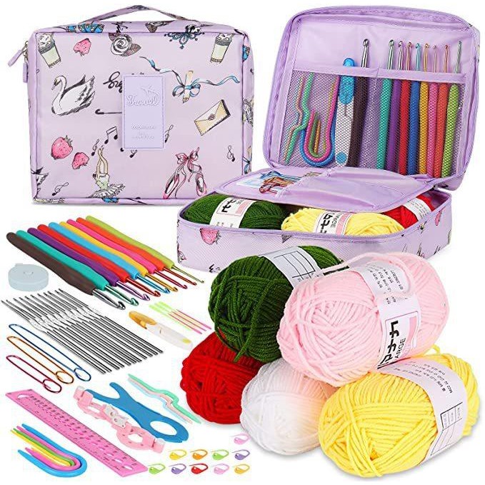 

58 Buah Paket Merajut Untuk Pemula Portabel Paket Crochet Kit DIY Starter Kit Merajut