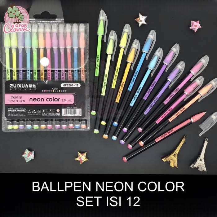 

Ball Neon Color Set Isi 12 Pcs Bol Alat Tulis Kawaii Warna Gel