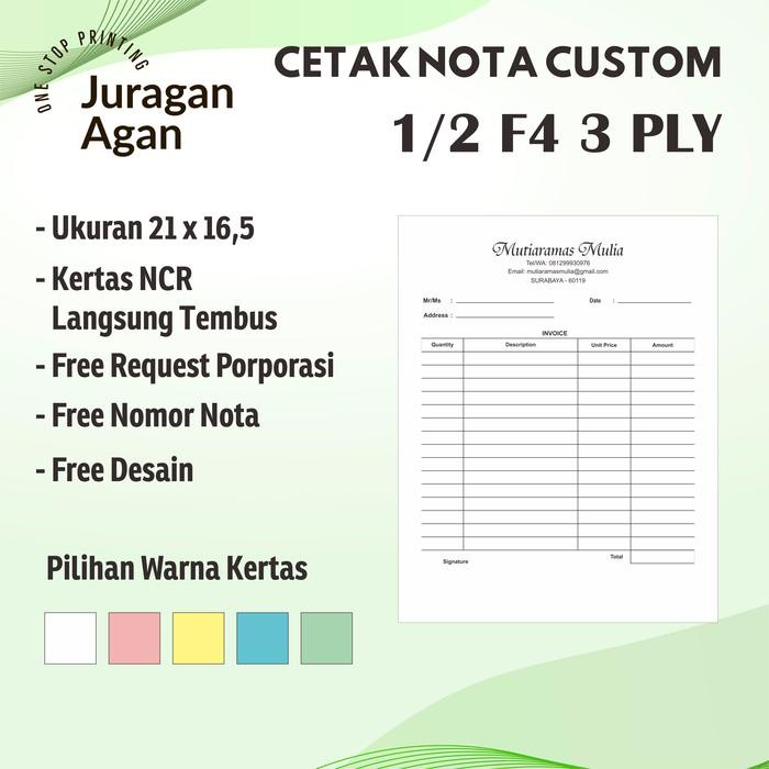 

Cetak Nota Custom NCR 3 ply 1/2 Folio
