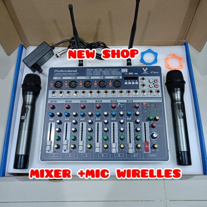 Mixer Audio Vpk V7Pro +2 Bh Mic Wireless Pegang