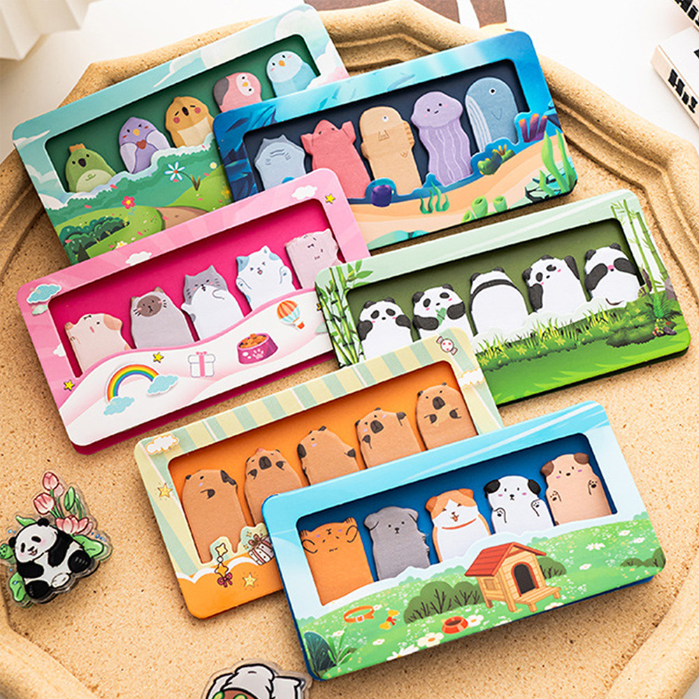 

150 Sheets/Pack Cartoon Animals Sticky Notes Capybara Panda Cat Notepaper Memo Clips Decorative